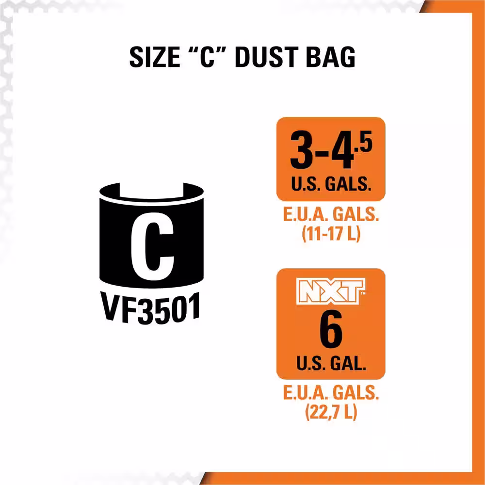 RIDGID High-Efficiency Wet/Dry Vac Dry Pick-up Only Dust Bags for 3 to 4.5 Gal and HD06001 RIDGID Shop Vacuums, Size C (6-Pack)