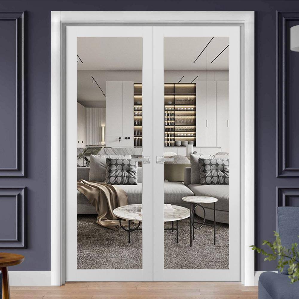 Sartodoors 2166 56 in. x 80 in. Universal Handling Frosted Glass Solid Wood White Finished Pine Wood Interior Door Slab