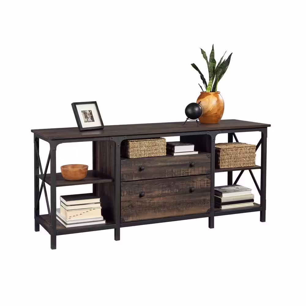 SAUDER Steel River Carbon Oak Accent Cabinet with Hanging File Drawer