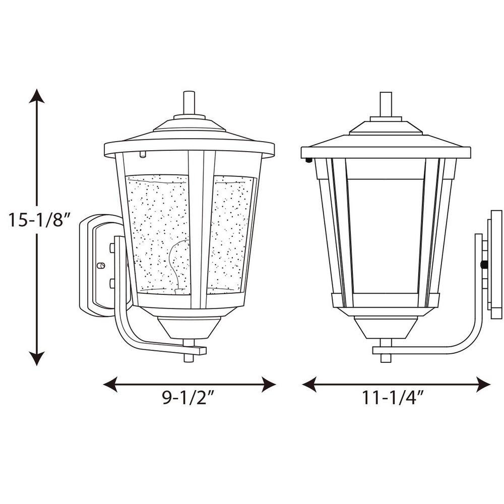 Progress Lighting East Haven Collection 1-Light Textured Black Clear Seeded Glass Transitional Outdoor Large Wall Lantern Light