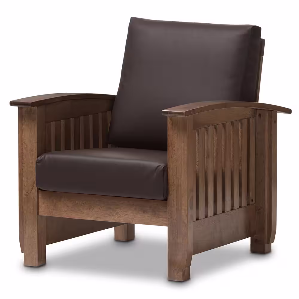 Baxton Studio Charlotte Dark Brown Faux Leather Upholstered Accent Chair