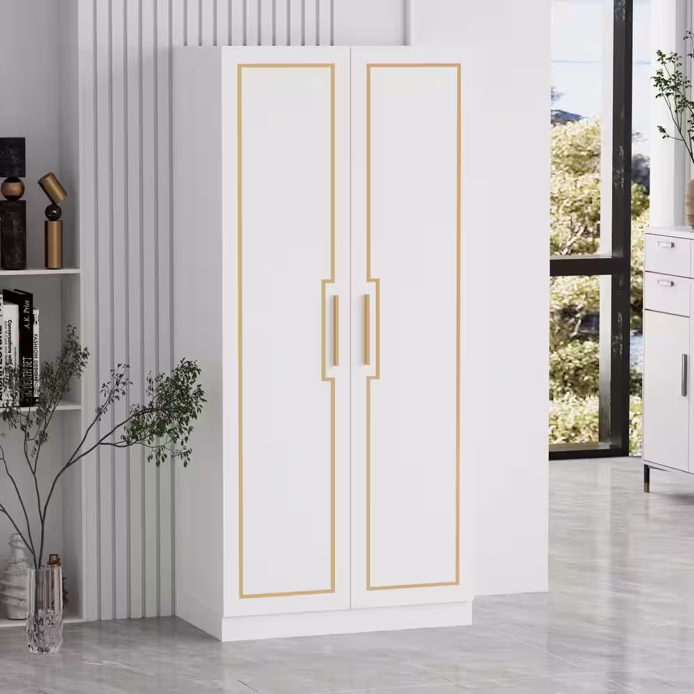 None White Armoire with 6-Storage Shelves 31.4 in. W x 18.8 in. D x 70 in. H