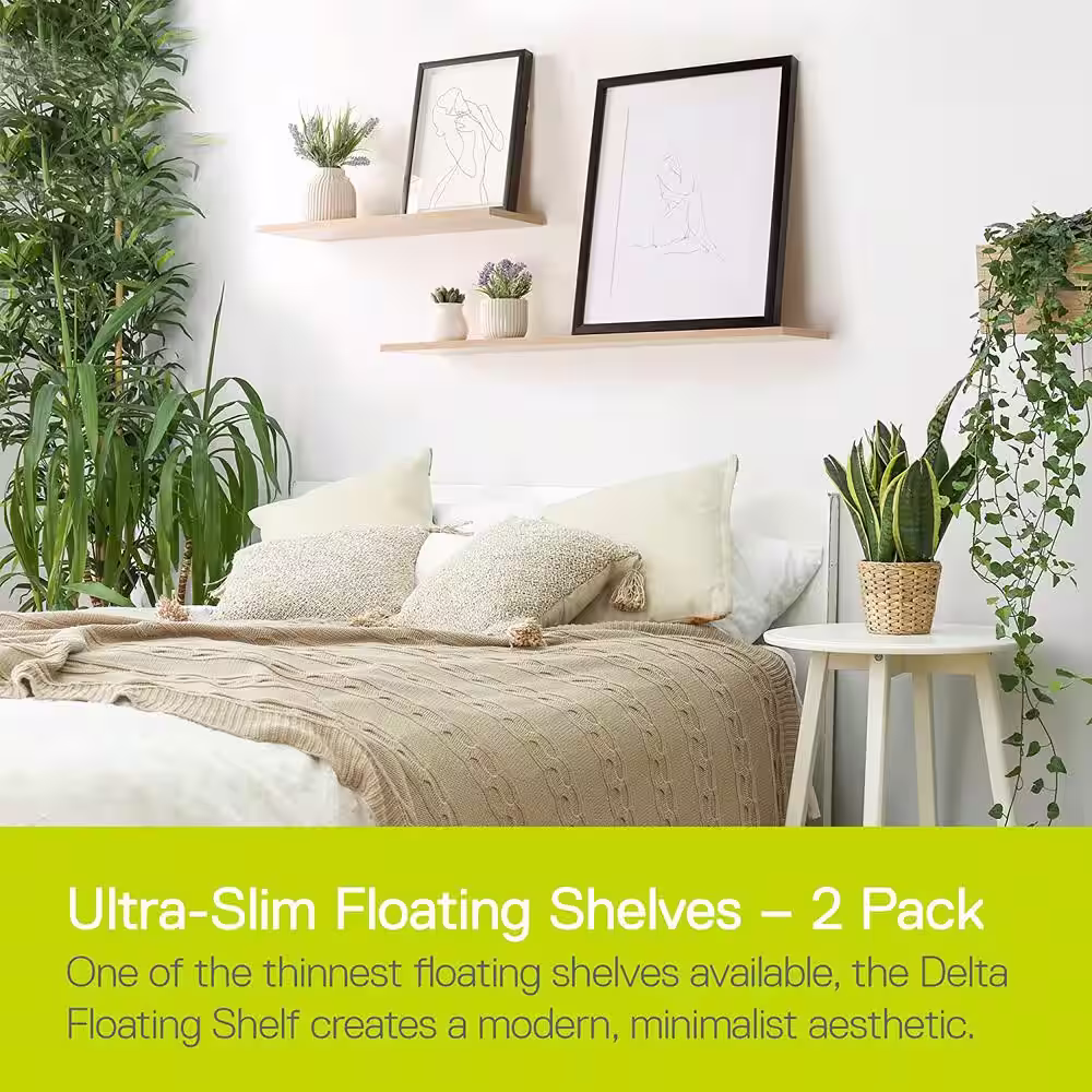 Delta 36 in. W x 0.5 in. H x 10 in. D Light Oak Floating Decorative Wall Shelf (2-Pack)